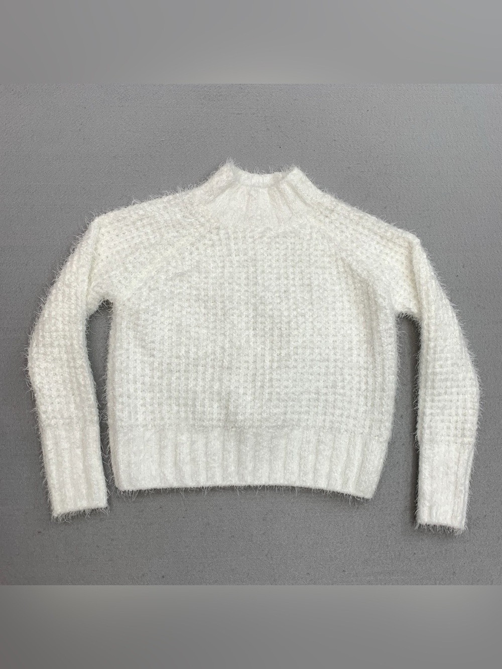 SO White Fuzzy Knit Turtleneck Sweater